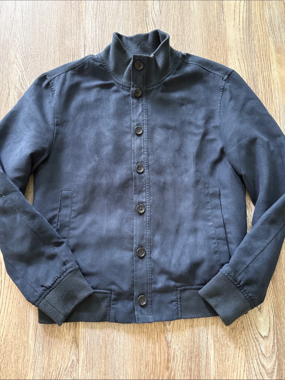 Men's Navy Suede Button-Front Jacket